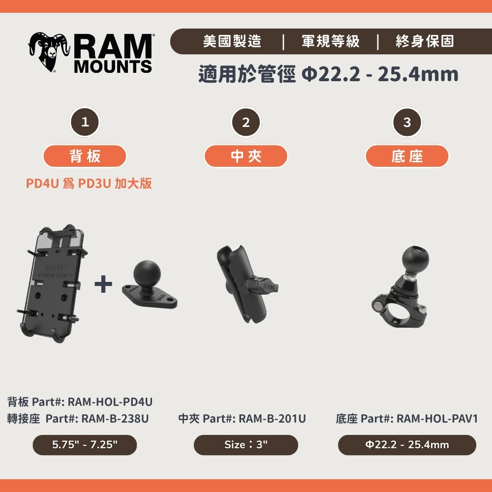 Pro Series - RAM® Quick-Grip™ 手機支架套組 - RAM® & 日本研發減震底座